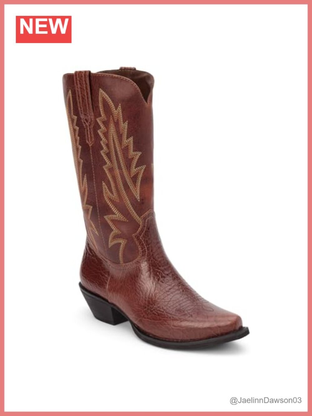 Leather Western Snip Toe Mid Calf Pull On Boot